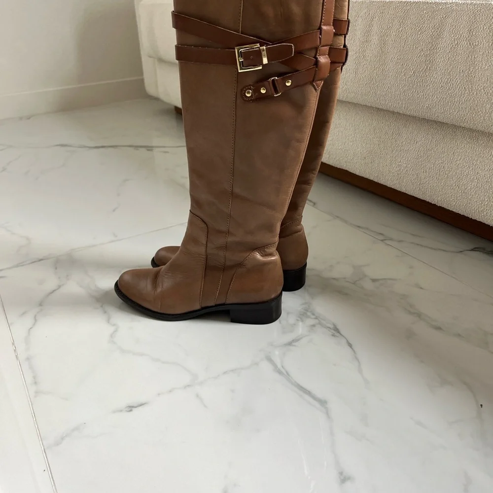 Franco Sarto Tan Brown Two-tone High Knee Boots